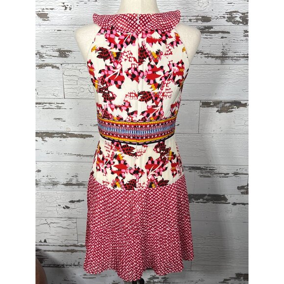 SALONI Plunging V-Neckline Silk Sleeveless Dress Red Cream Floral Sz 4 EUC - Picture 3 of 5
